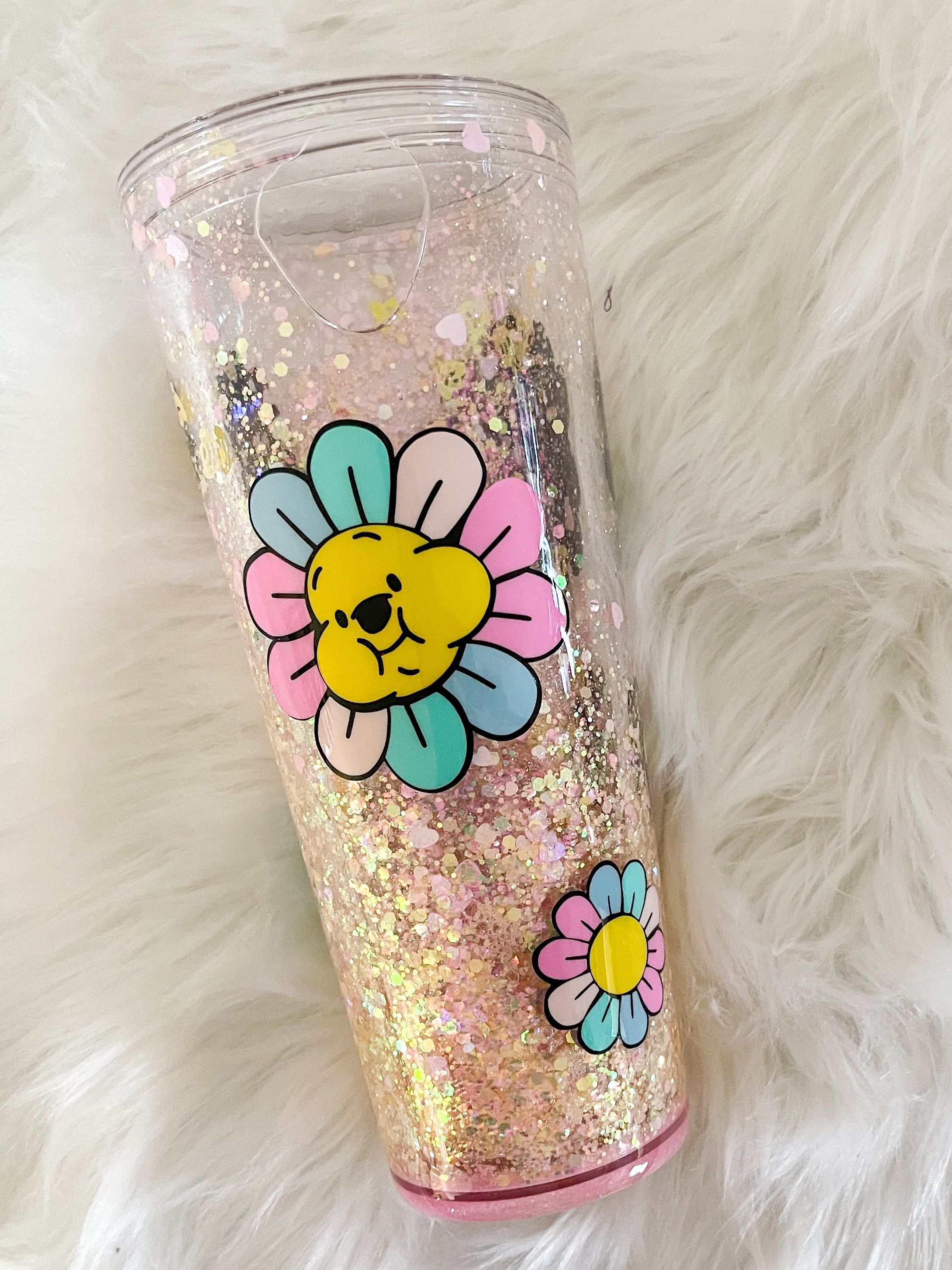 Pink and Rose Gold Glittered Snow Globe Tumbler