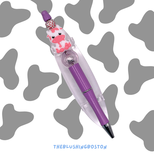Moo Cow - Pink - Beaded Pen
