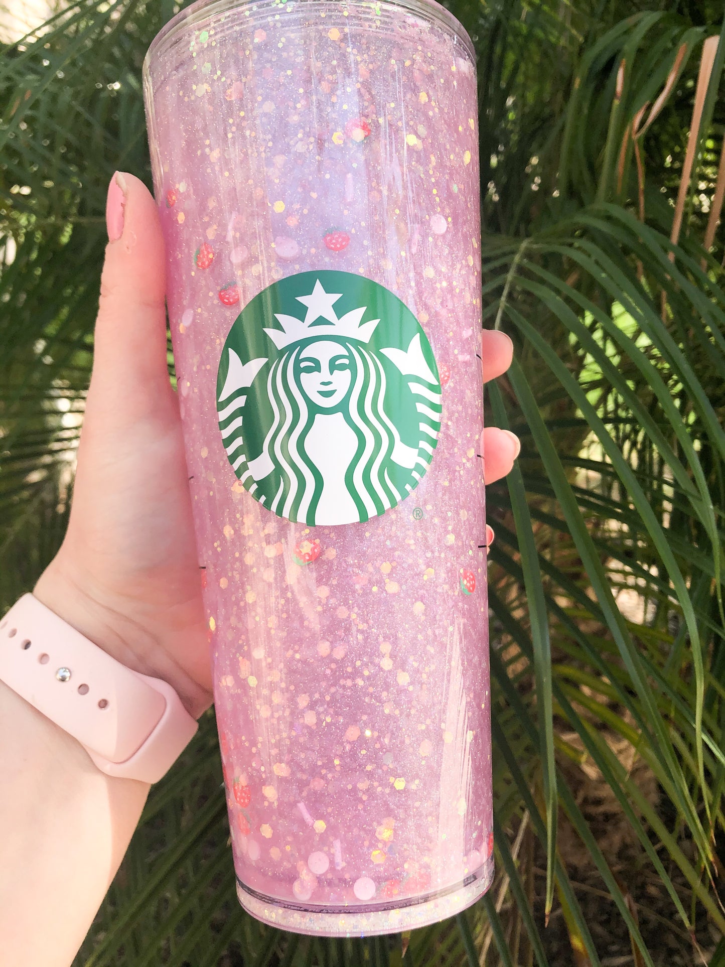 Strawberry Smoothie  - Starbucks 24 oz Snow Globe Glitter Flow Cup