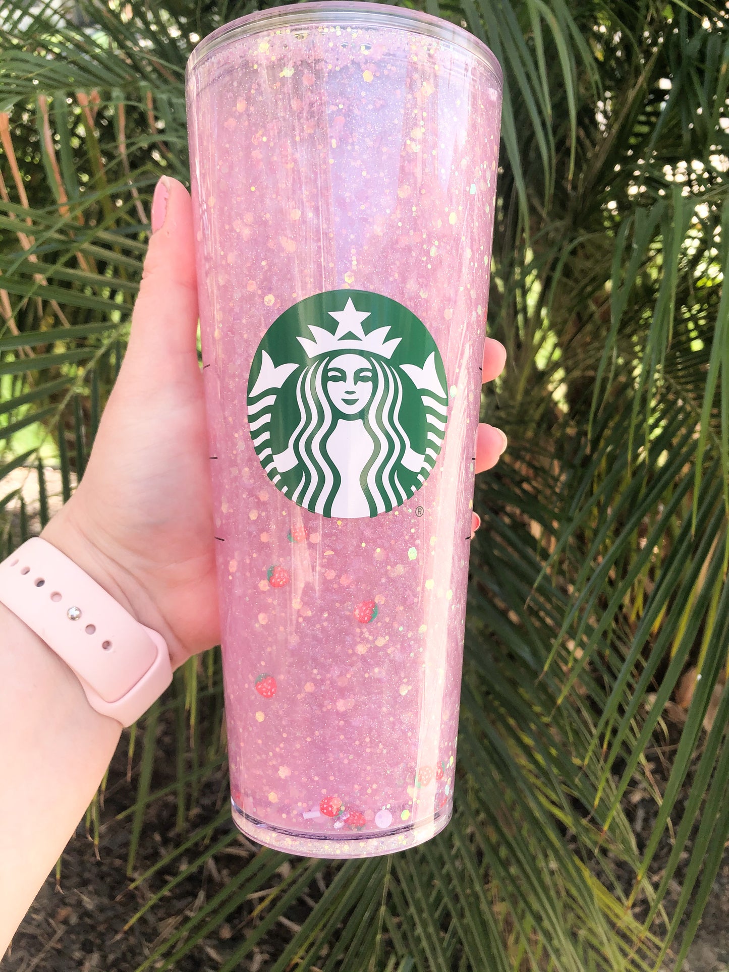 Strawberry Smoothie  - Starbucks 24 oz Snow Globe Glitter Flow Cup