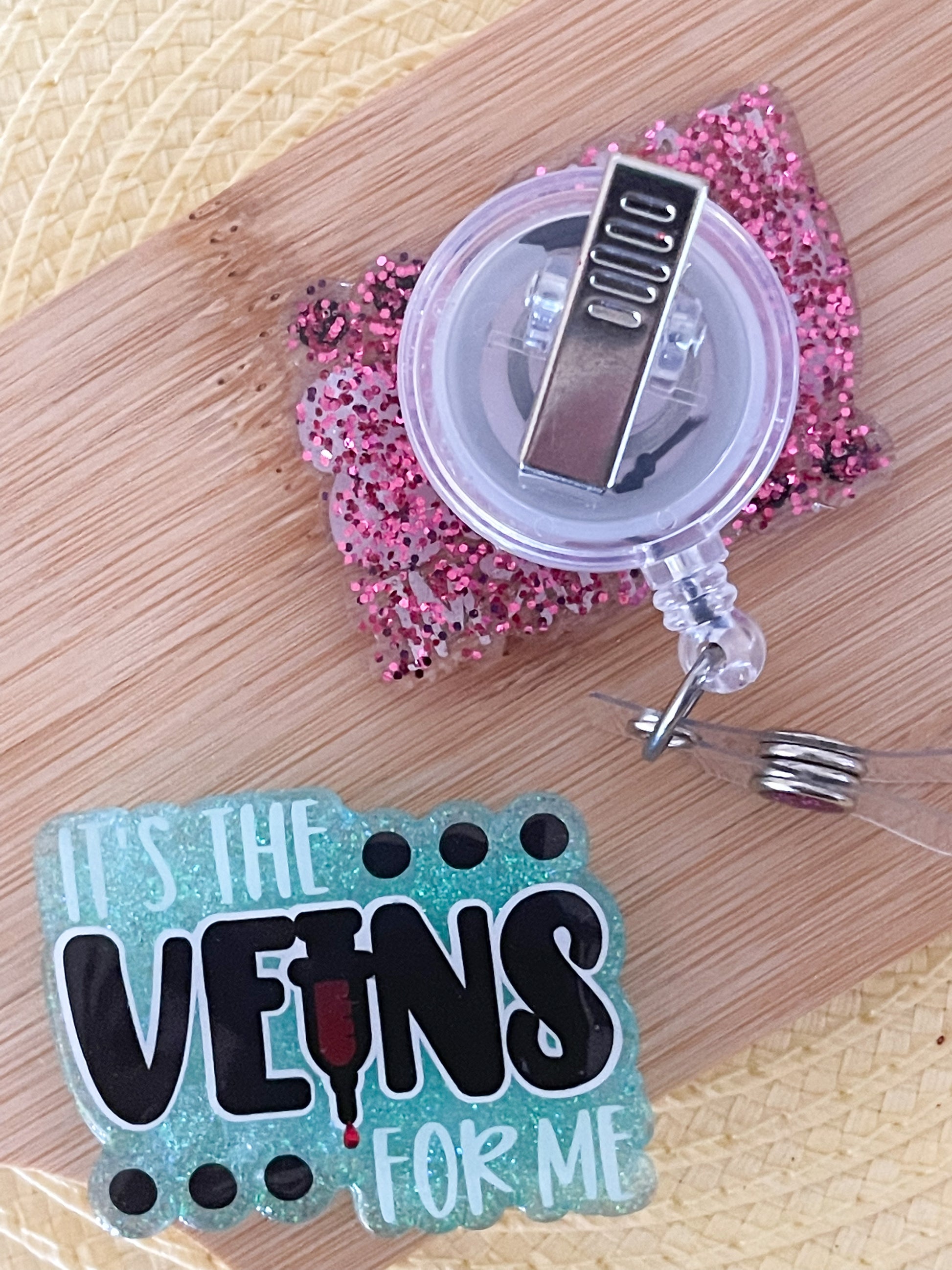It's The Veins for Me - Pink - Badge Reel Design W/Belt Clip Reel