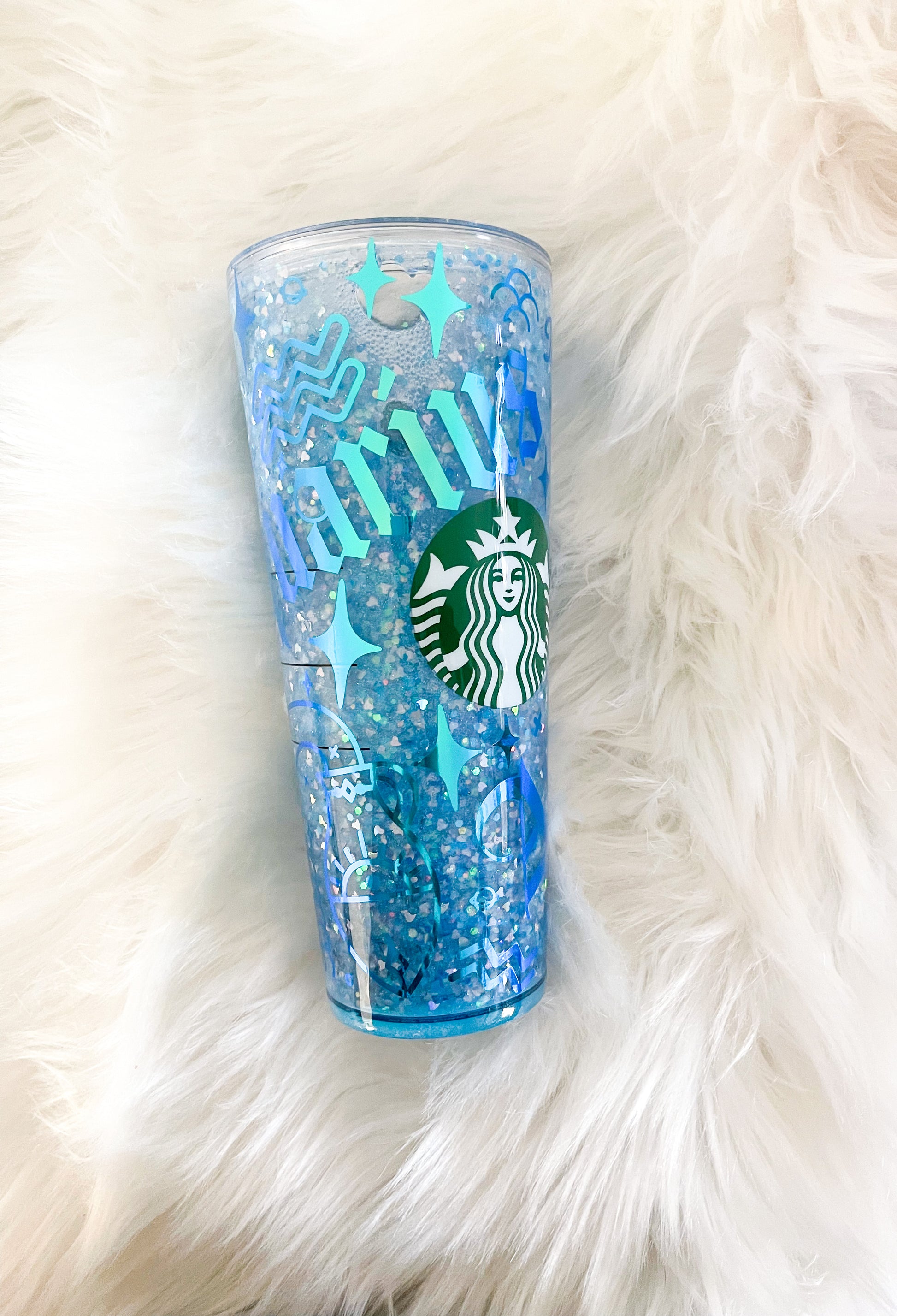 Glitter Liquid Customized Snow Globe Starbucks Tumbler Cup 