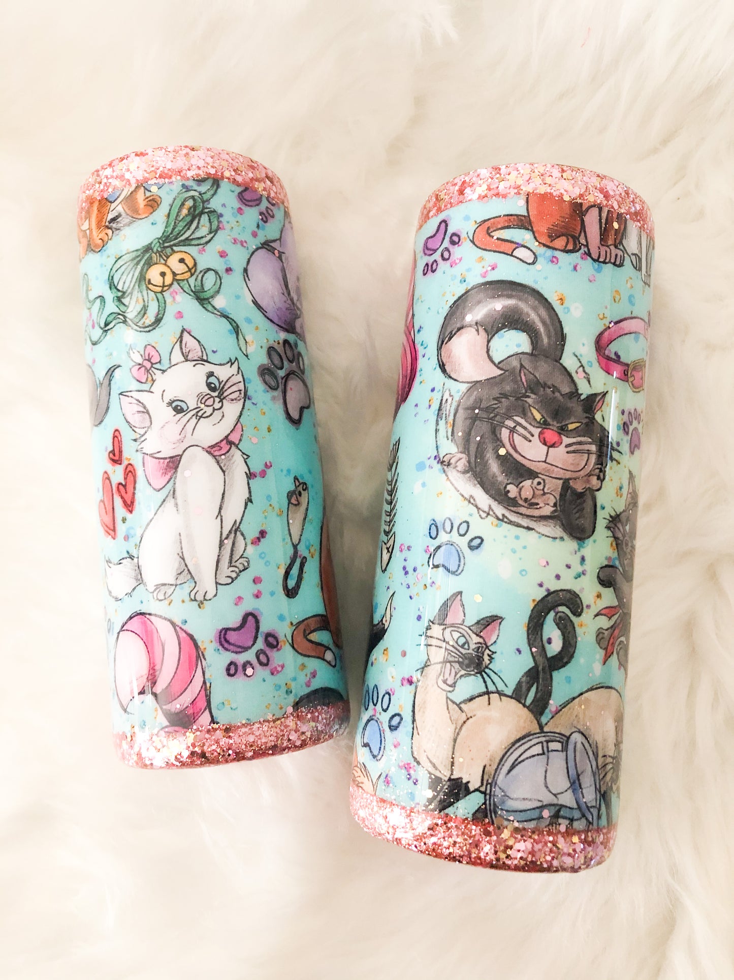 Everybody Wants to be a Cat Fabric Tumbler - Aqua - 24 oz Skinny or 30 oz Fatty