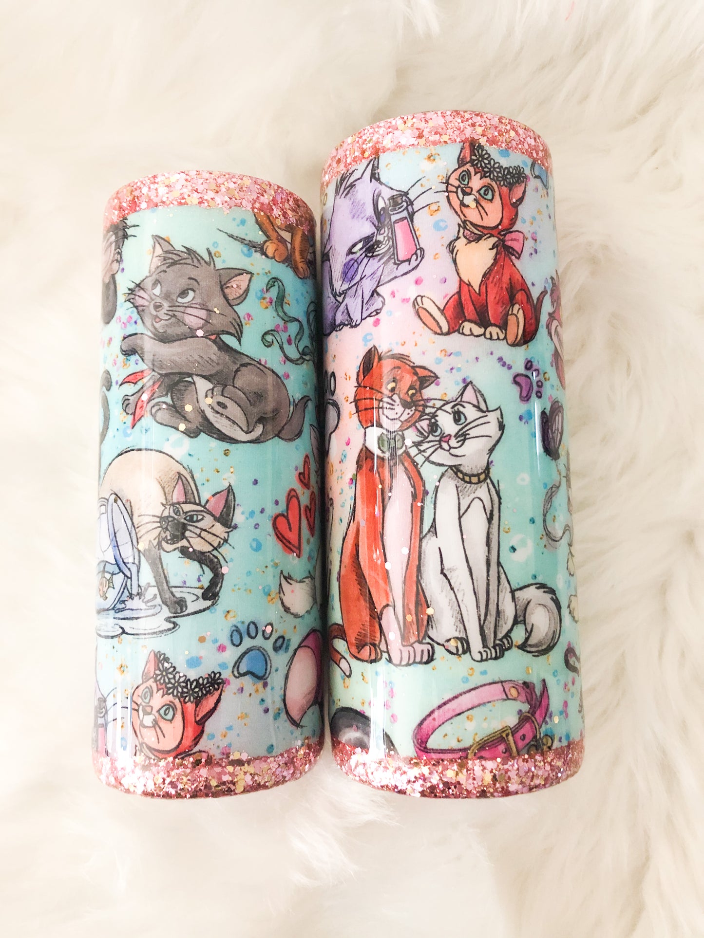 Everybody Wants to be a Cat Fabric Tumbler - Aqua - 24 oz Skinny or 30 oz Fatty