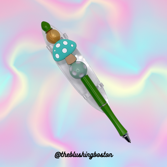 Aqua Mushroom - Beaded Pen